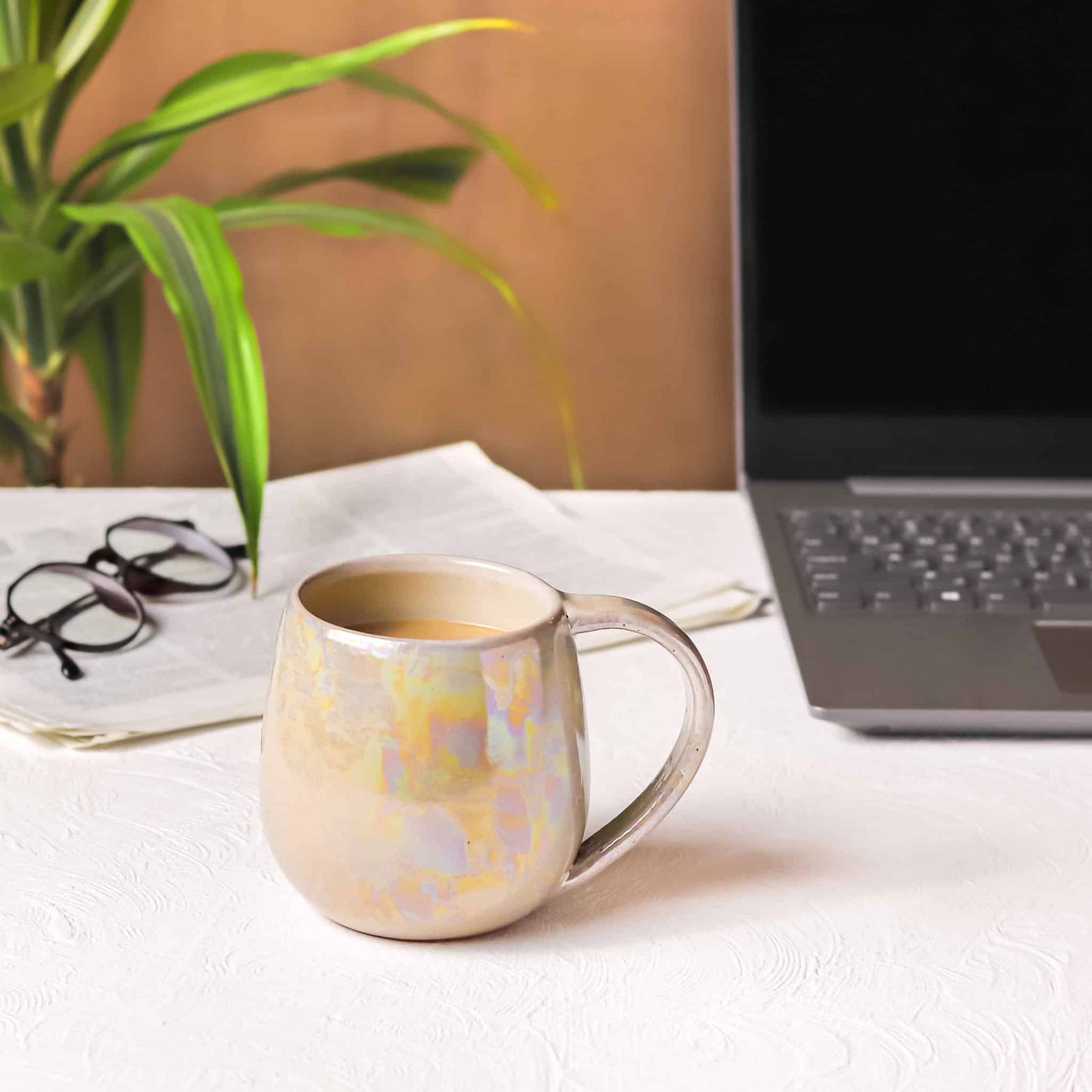 Beige Rainbow Colors Curvy Mug