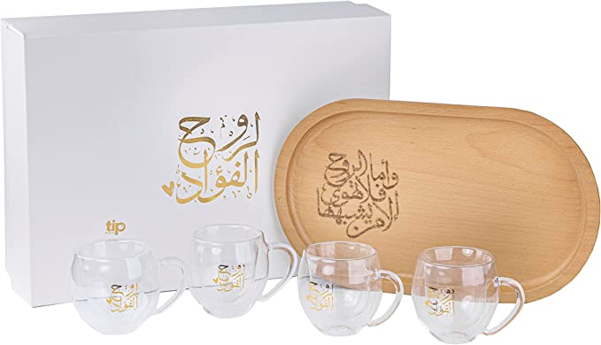 لروح الفؤاد طقم اكواب زجاج يدوي وصينية