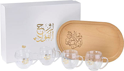 لروح الفؤاد طقم اكواب زجاج يدوي وصينية